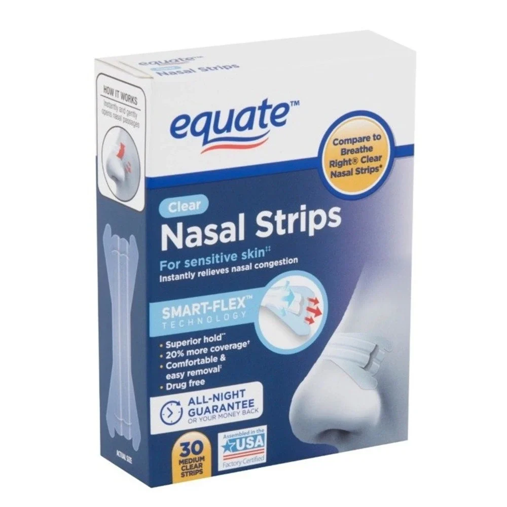30 ct Equate NASAL STRIPS Sensitive Skin Medium Clear Breathing Snoring Support.